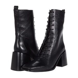 Sam Edelman Black Lace-Up Leather Block Heel Boots